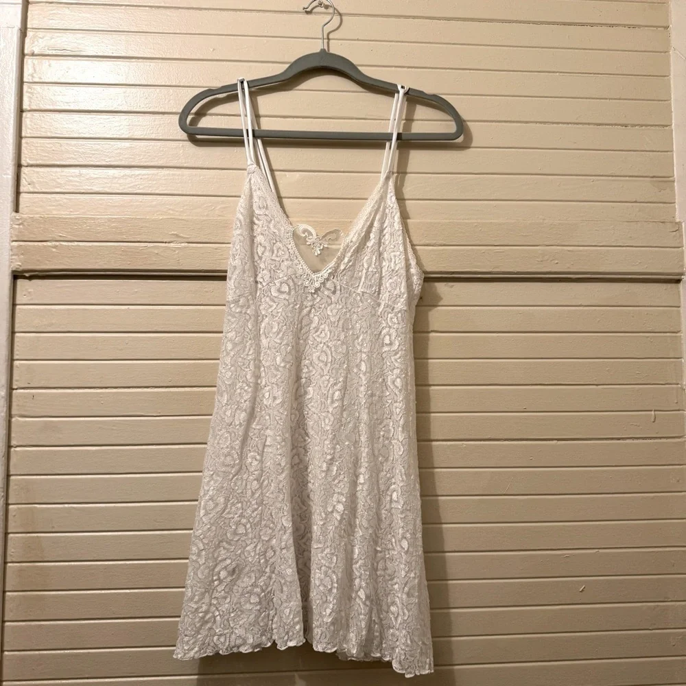 Vintage White Lace Sheer Mini Slip Dress